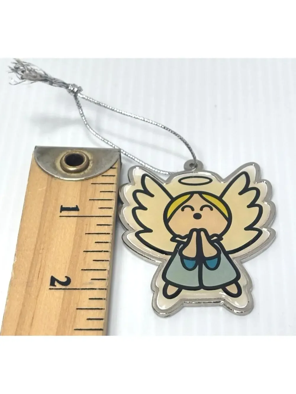 Praying Angel Metal Backed Ornament - Cute Cartoon Christmas Decor -Old